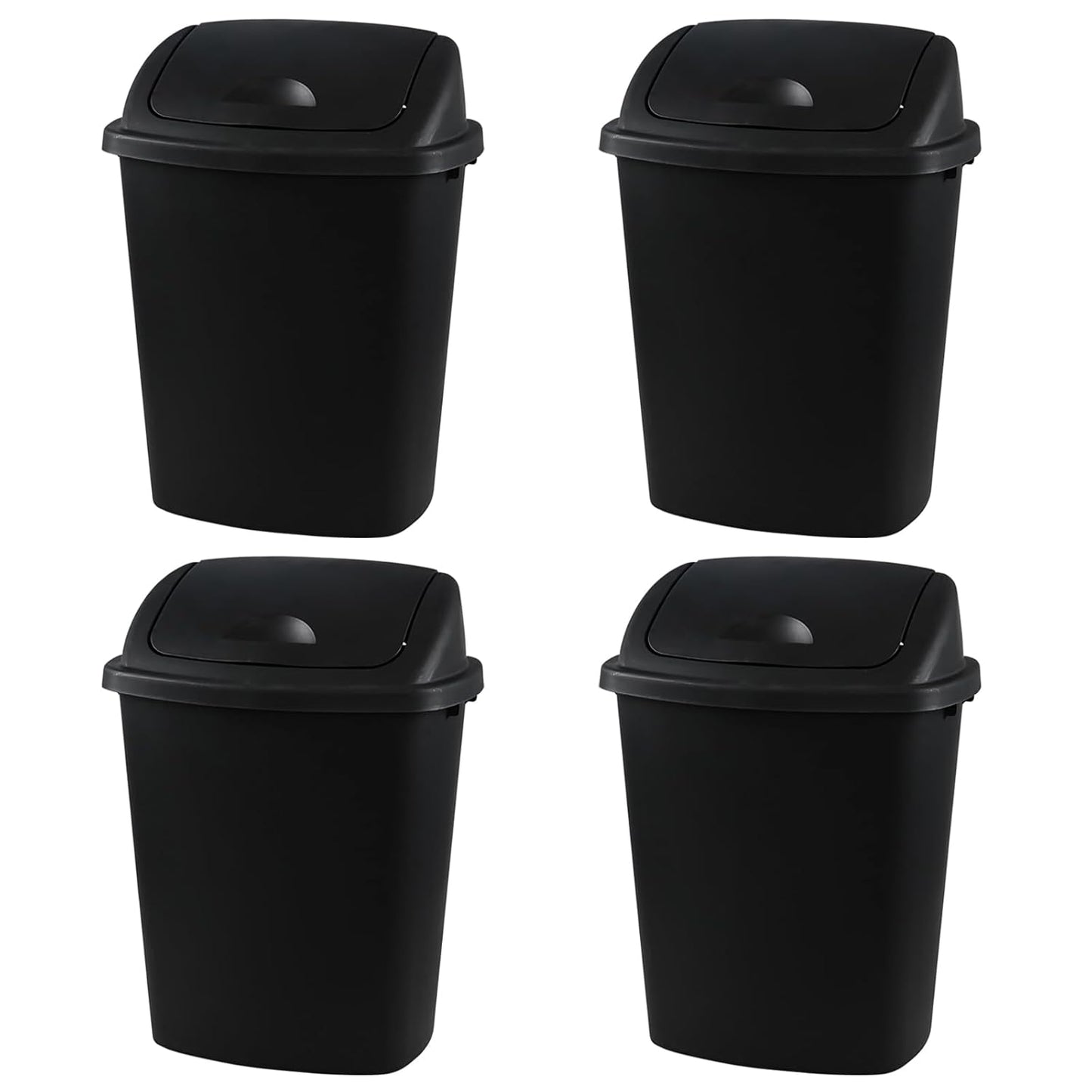 Bringer Black 13 Gallon Kitchen Trash Can with Swing Lid, Plastic Swing Top Tall Garbage Can, 4-Pack