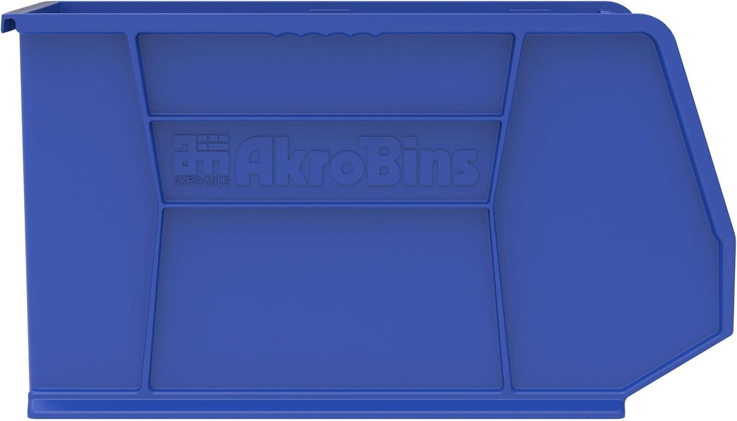 Akro-Mils 30260 AkroBins Plastic Storage Bins, Space-Saving Stackable Bins for Garage, Pantry, Craft Organization, 18" x 11" x 10", Blue, 6-Pack