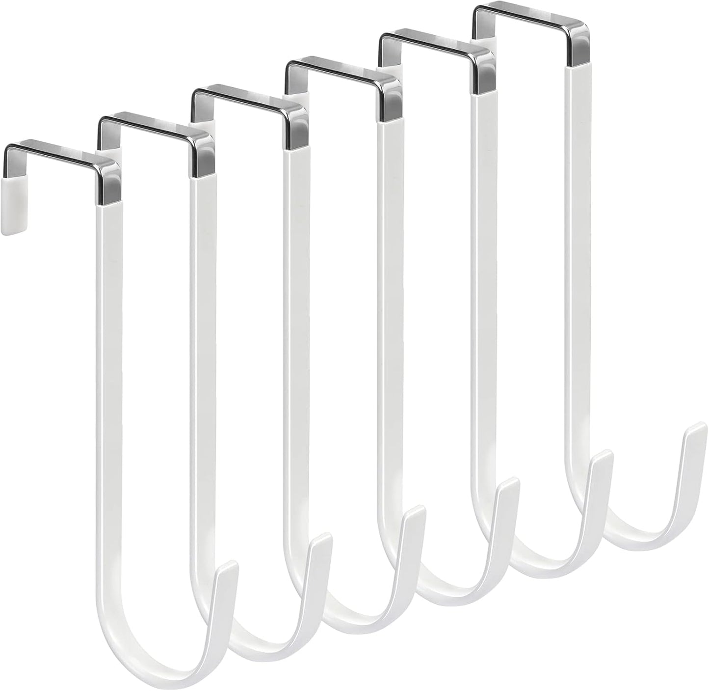 FYY Over The Door Hooks, 6 Pack Upgraded Long Door Hangers Hooks with Rubber Prevent Scratches Heavy Duty Organizer Hooks for Hanging Clothes, Towels, Hats, Coats, Bags White