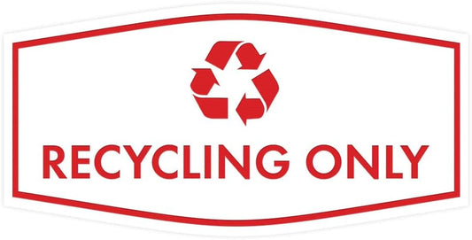 Fancy Recycling Only Sign (White/Red) - Small
