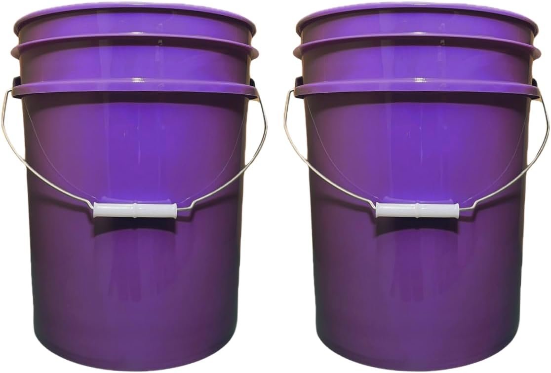 House Naturals 5 Gallon Premium HPDE Plastic Bucket - Made in USA Food Grade Storage Container, BPA Free All Purpose Pail (2, Purple)