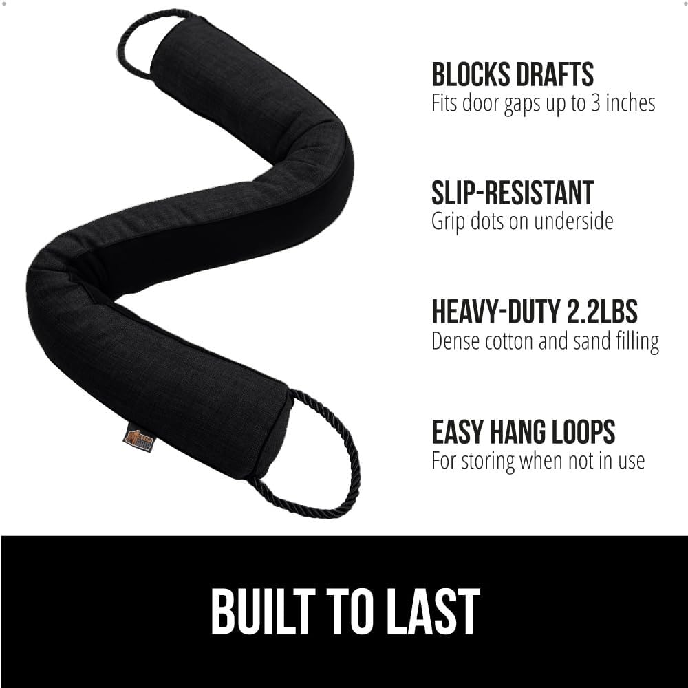 GORILLA GRIP Door Draft Stopper for Bottom of Doors, Weather Stripping Seal Blocks Hot Air, Noise, Bugs, Keeps Cold AC in, Sound Proofing Easy Install Gap Filler, Home Essentials, 38 Inch, Black