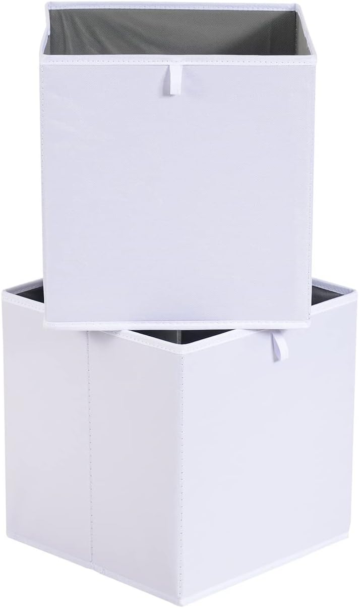 Amazon Basics Cube Organizer Bins, Collapsible Storage Baskets for Shelves, White, Pack of 6, 10.5x10.5x11"