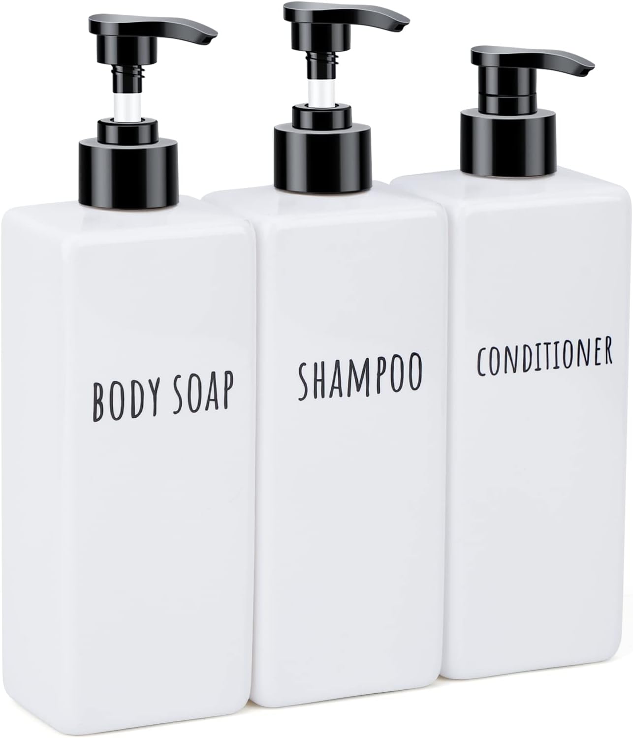 Segbeauty Plastic Soap Dispenser, 3pcs 16.9oz Refillable Shampoo Bottles White, 500ml Empty Square Pump Press Bottle Shower Dispenser Lotion Container for Modern Bathroom Hotel Kitchen
