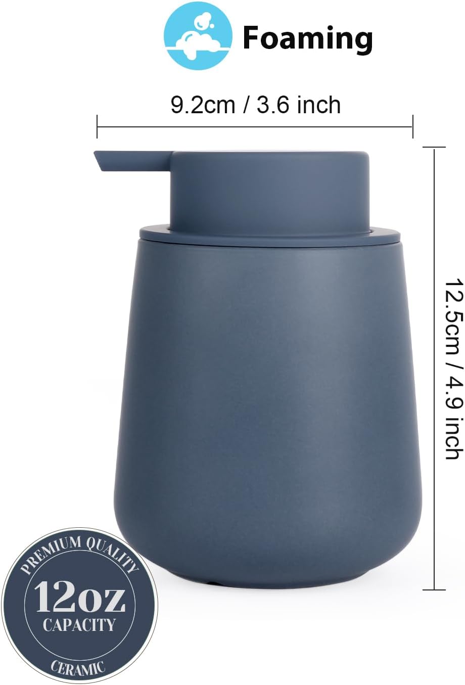 INGOFIN Ceramic Foaming Soap Dispenser - 12 oz Foam Hand Soap Dispenser Bathroom, Ceramic Dish Soap Modern Dispenser with Pump for Kitchen, Matte Blue