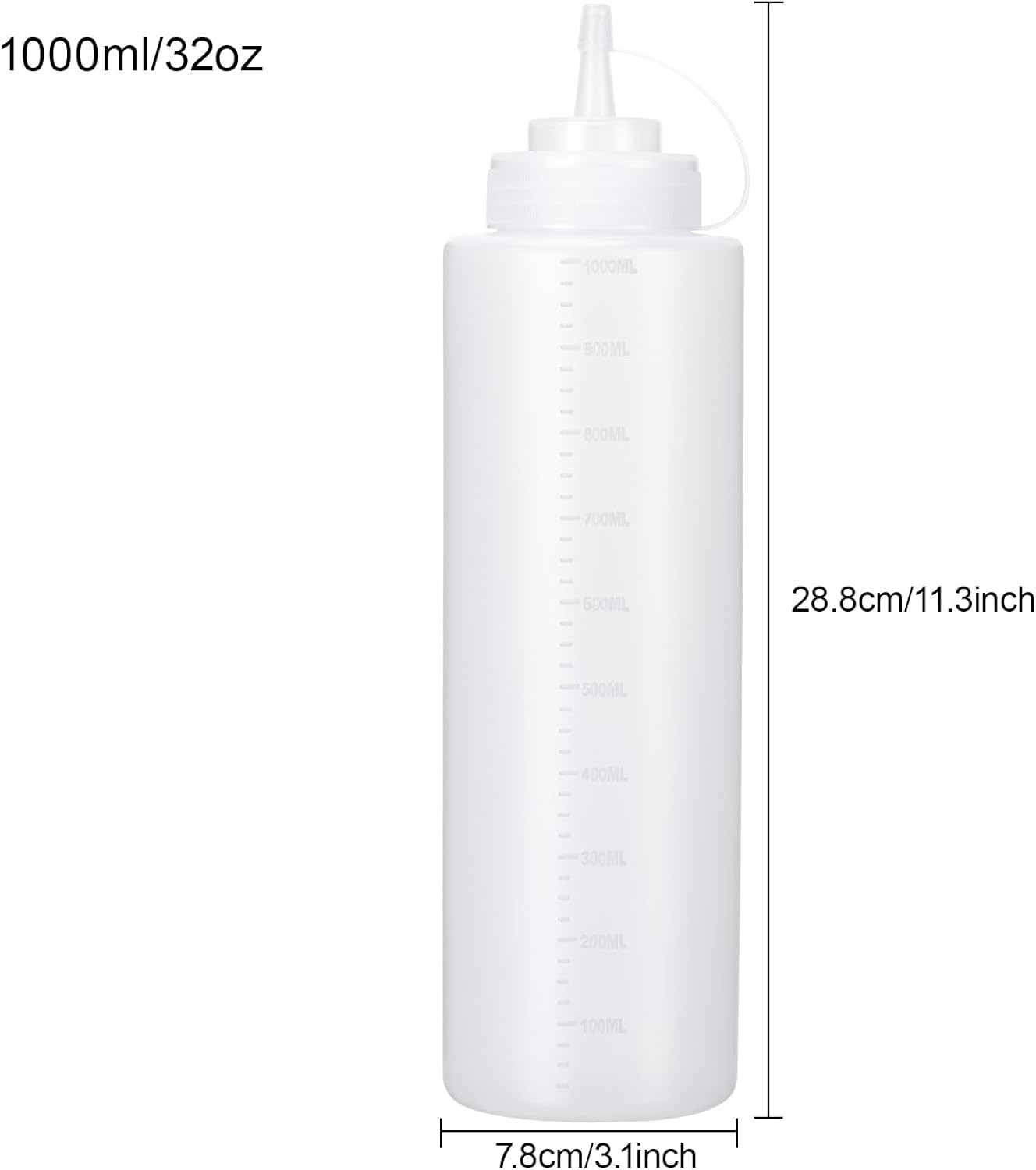 Condiment Squeeze Bottles Ketchup Dispenser, 4 Pack 32oz Squeeze Bottles for Liquids, Plastic Sauce Bottle with Cap Lid, Squirt Bottles for Sauces Liquids BBQ Dressing Pancake Art