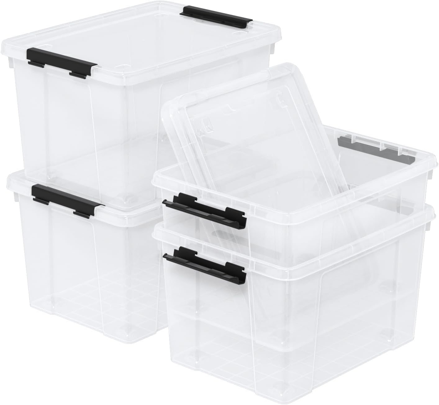 4 Pack 22 Quart Latch Box, Clear Home Organization Containers Bin with Lid, Buckle Up Storage Box Set