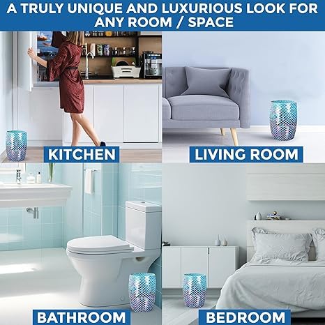 Escenzy Mermaid Bathroom Trash Can Mosaic Glass 5L | Decorative Small Garbage Can | 7" x 10" | Luxury Waste Basket for Restroom, Office, Bedroom & Kitchen | Shiny Glass Mermaid Bathroom Accessories