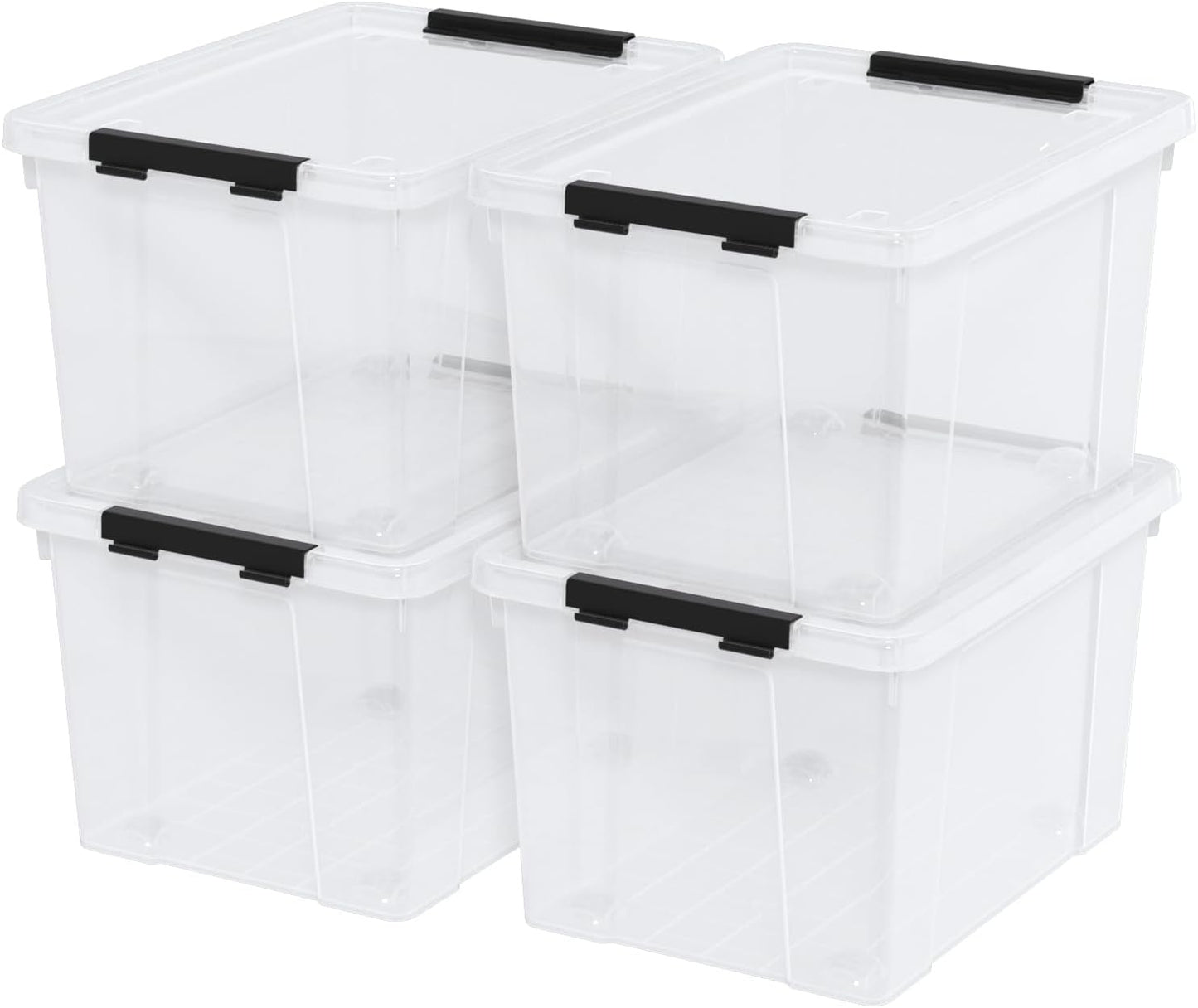 4-Pack Plastic Storage Bins with Lid, Latching Stackable Utility Tote, 35 Quart, Clear