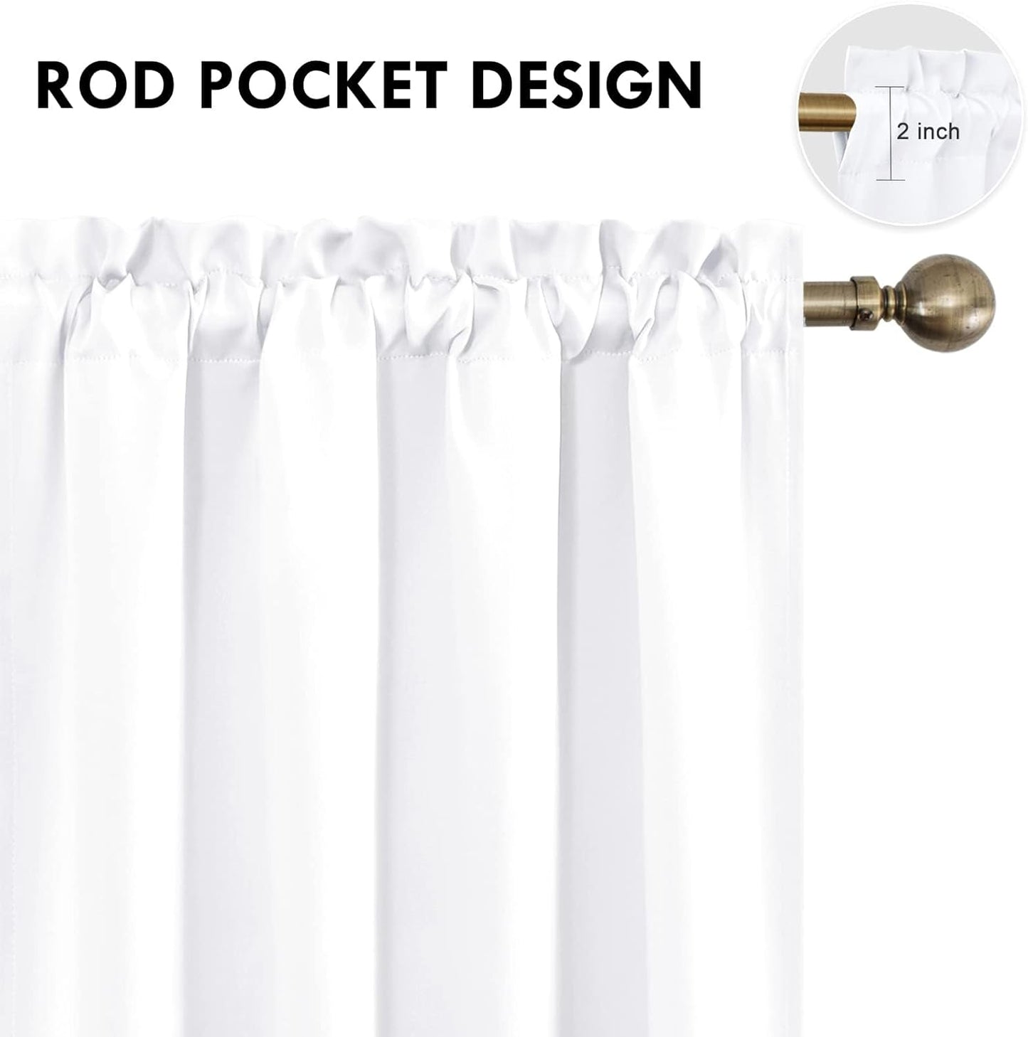 DWCN White Curtains for Living Room Thermal Insulated, 50% Light Blocking Curtains for Bedroom, Dining Room Window, W 70x L 63 Inch, Set of 2 Rod Pocket Curtain Panels