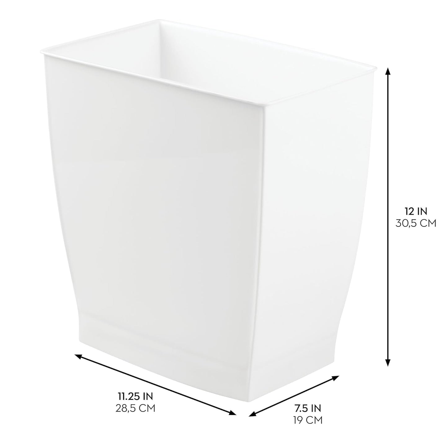 iDesign Small Rectangular Bathroom Trash Cans - Set of 4 - White