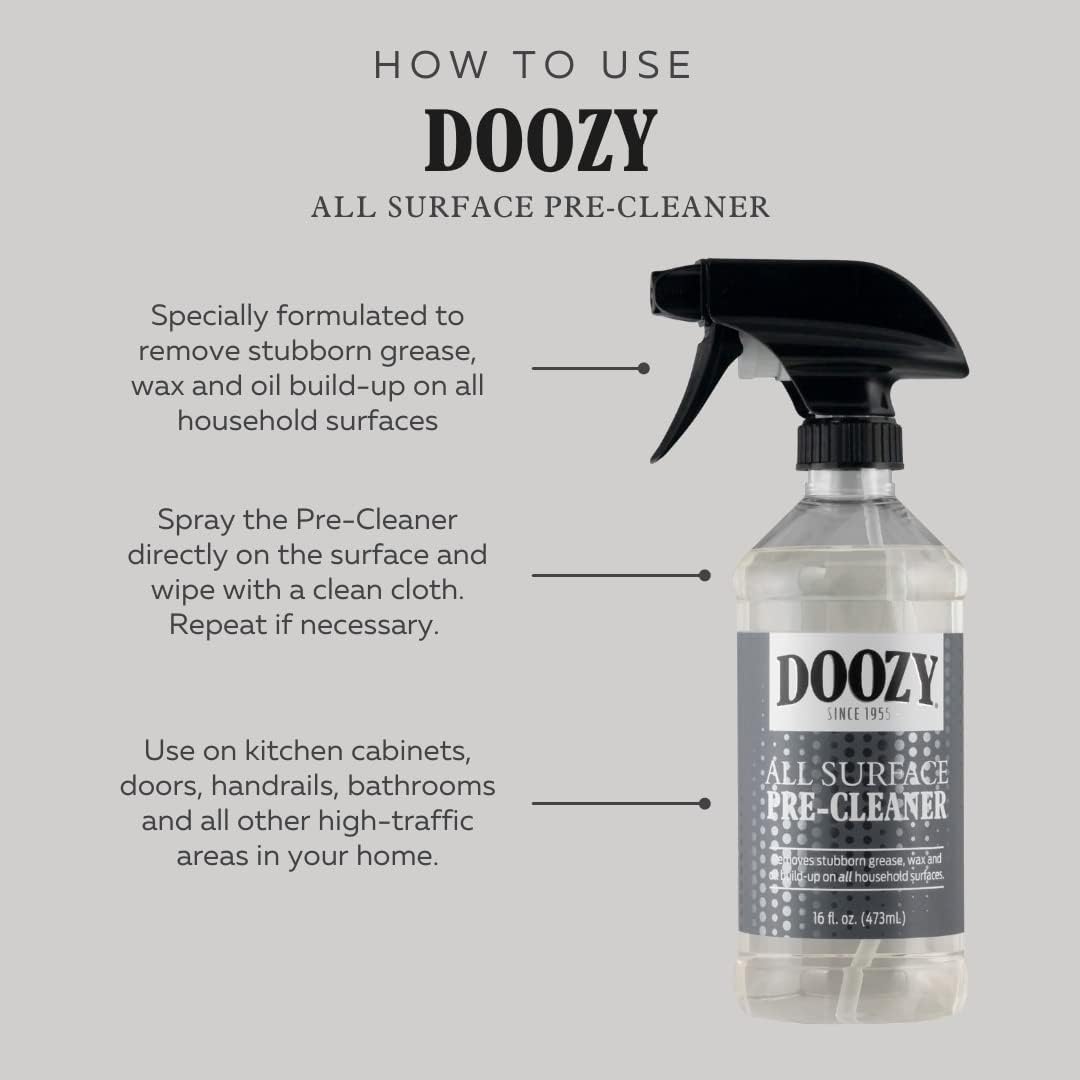 Doozy All Surface Pre-Cleaner - Pre Treatment to Easily Remove Built Up Grease, Grime, Dirt, Wax & Oil on Furniture, Wood, Glass, Plastic, Metal, Ceramic & Household Surfaces - 16 Ounce