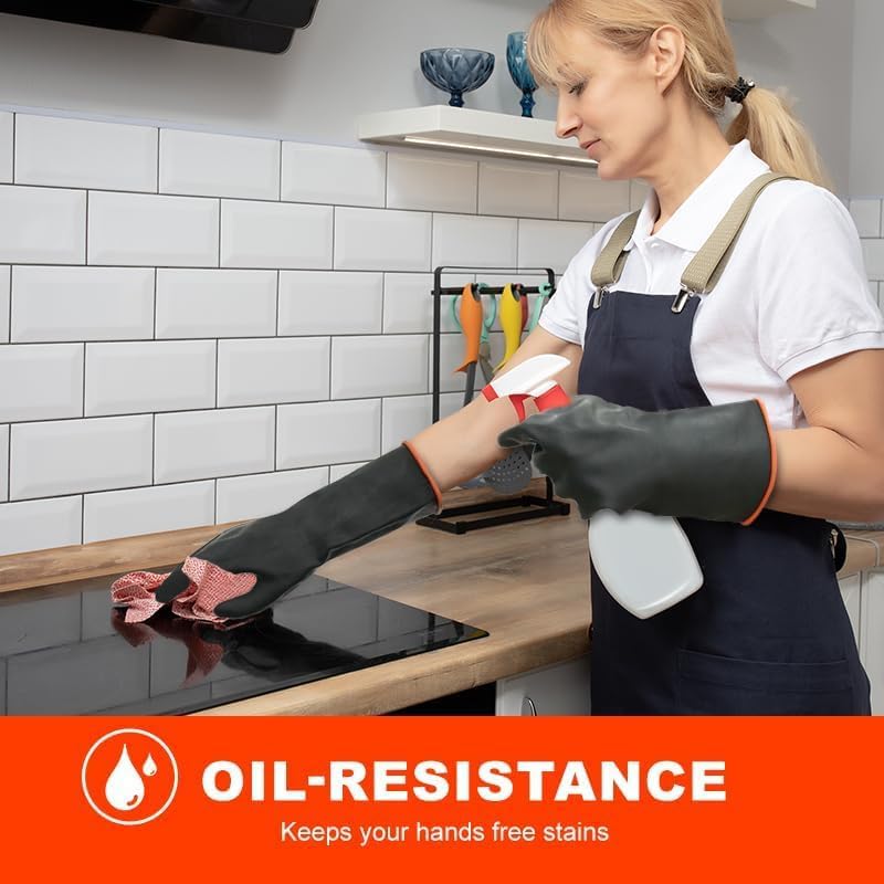 Heavy Latex Chemical Resistant Gloves - Reusable Long Rubber Dishwashing Gloves with Forearm Protection for Men - Waterproof, Industrial Safety Gear, Acid & Alkali Resistant, Oil-Proof，22“,2 Pair