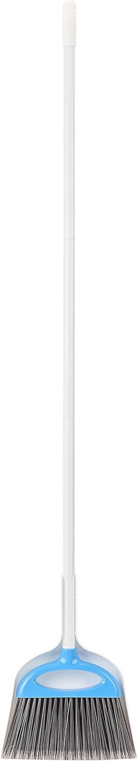 Amazon Basics Dustpan Broom Set with Easy Assembly and Long Handle, Blue and White