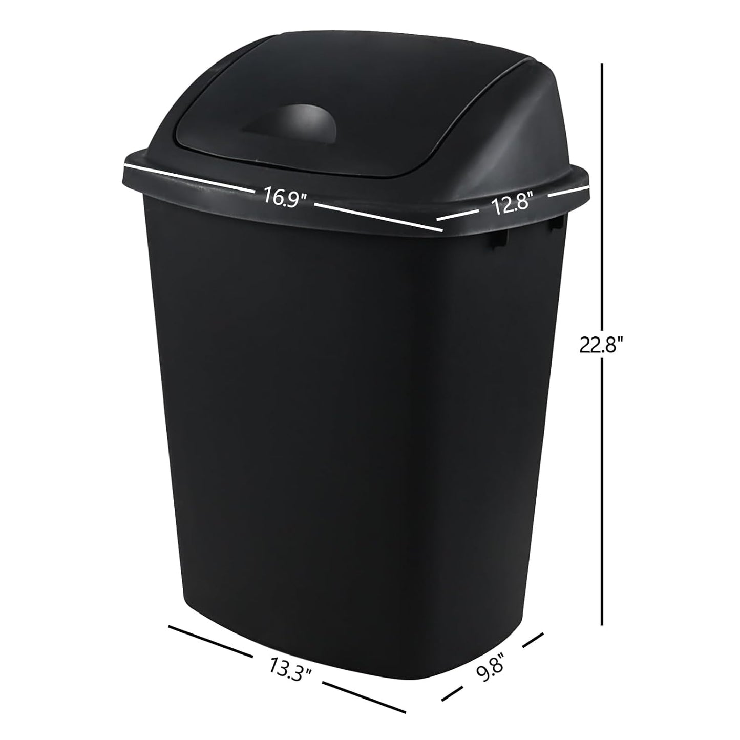 4 Pack 40 Liter Swing Lid Kitchen Garbage Can, Plastic Trash Can with Lid, Black