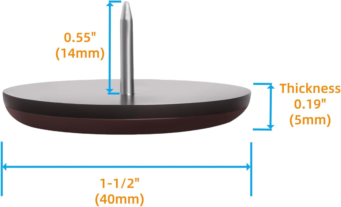 Furniture Glides Sliders-Furnigear PTFE (Teflon) Chair Leg Movers Sliders for Carpet and Hardwood Surface - Move Your Furniture Easily & Safely - Best Floor Protector (1-1/2", Brown-12pack)