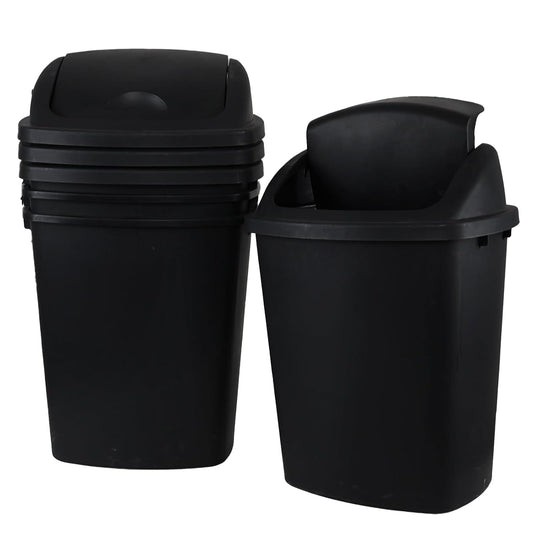 10 Gallon Plastic Garbage Bin with Lid, Swing Top Waste Container, Kitchen Trash Can with Swing Lid, Black, 4 Packs