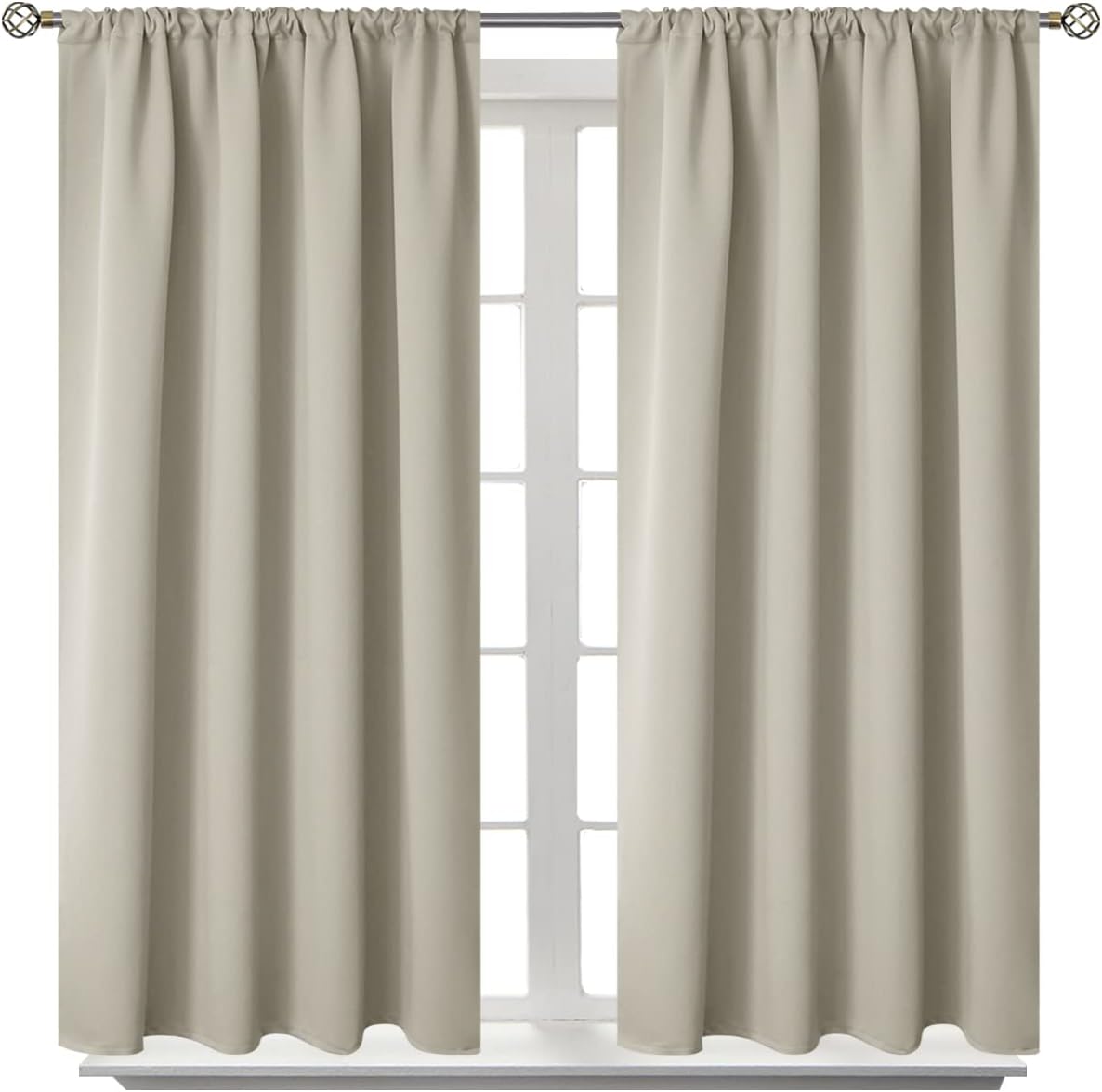 BGment Short Blackout Curtains 48 Inches Length - Rod Pocket Thermal Insulated Room Darkening Window Drapes for Kitchen Bedroom Bathroom, Light Camel, 2 Panels, 42 x 48 Inch