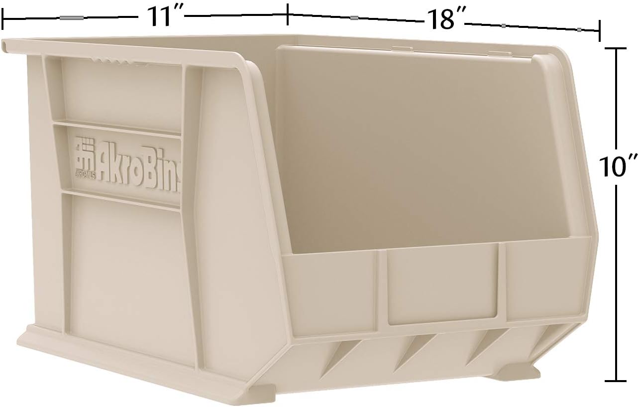 Akro-Mils 30260 AkroBins Plastic Storage Bins, Space-Saving Stackable Bins for Garage, Pantry, Craft Organization, 18" x 11" x 10", Red, 6-Pack