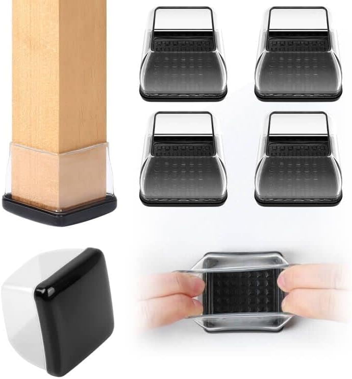 Ezprotekt 8 Pcs Large Clear Chair Leg Sliders for Carpet, Square Teflon Furniture Glides Pads Caps for Rug, Bar Stool Leg Protectors Covers for Table, Chair, Sofa Legs (XL Fit: 1.5" - 2")