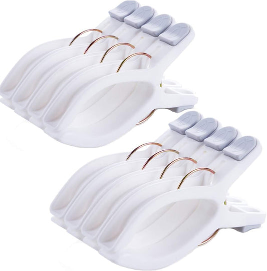 8 Pack Beach Towel Clips for Beach Chairs White Jumbo Size Towel Clamps Lounge Pool Chairs Plastic Clothes Pegs Hanging Clip Clamps Large for Cruise Vacation