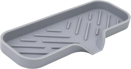 Silicone Bathroom Soap Dishes, Sponge Holder for Kitchen Sink, Shower Soap Holder with Drain, Soap Dispenser Tray, Soap Dish for Bottle, Cup, Sink or Counter Organizer - Gray 9" x 3.15"