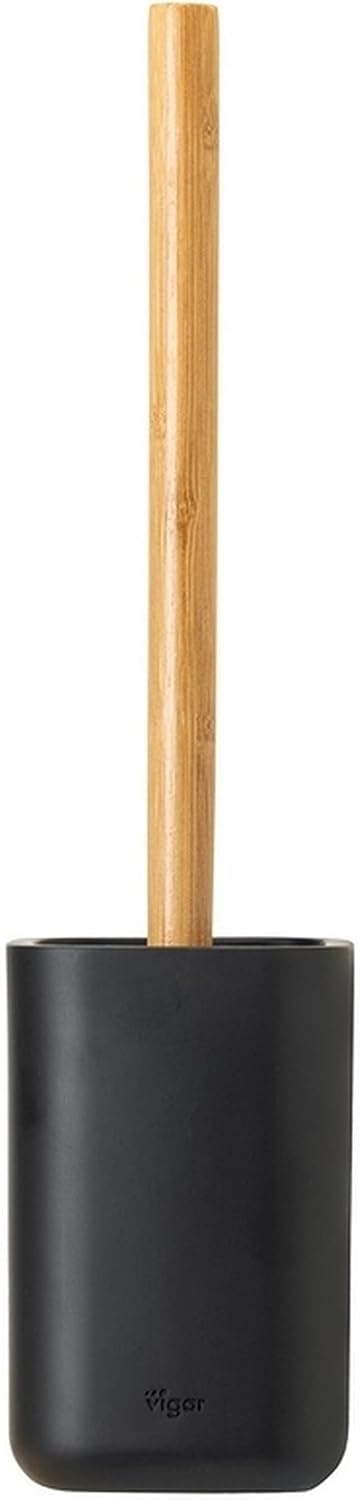 Vigar Zense Toilet Brush and Holder Set, Toilet Bowl Brush with Polyresin Stone Holder, Bathroom Sets for Bathroom Decor and Accessories, Cool Black