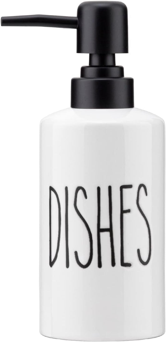 FE Dish Soap Dispenser for Kitchen, 10oz Ceramic Soap Dispenserr for Bathroom with Plastic Pump(Dishes)