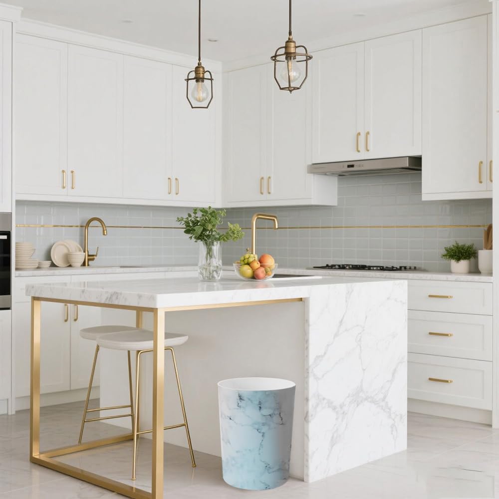 Feisco Small Trash Can for Bathroom, 2 Gallon Trash Can Trash Bin Wastebasket Garbage Can for Kitchen,Bathroom Office, Bedroom,Dorms,Laundry Room (White, 2 Pack)