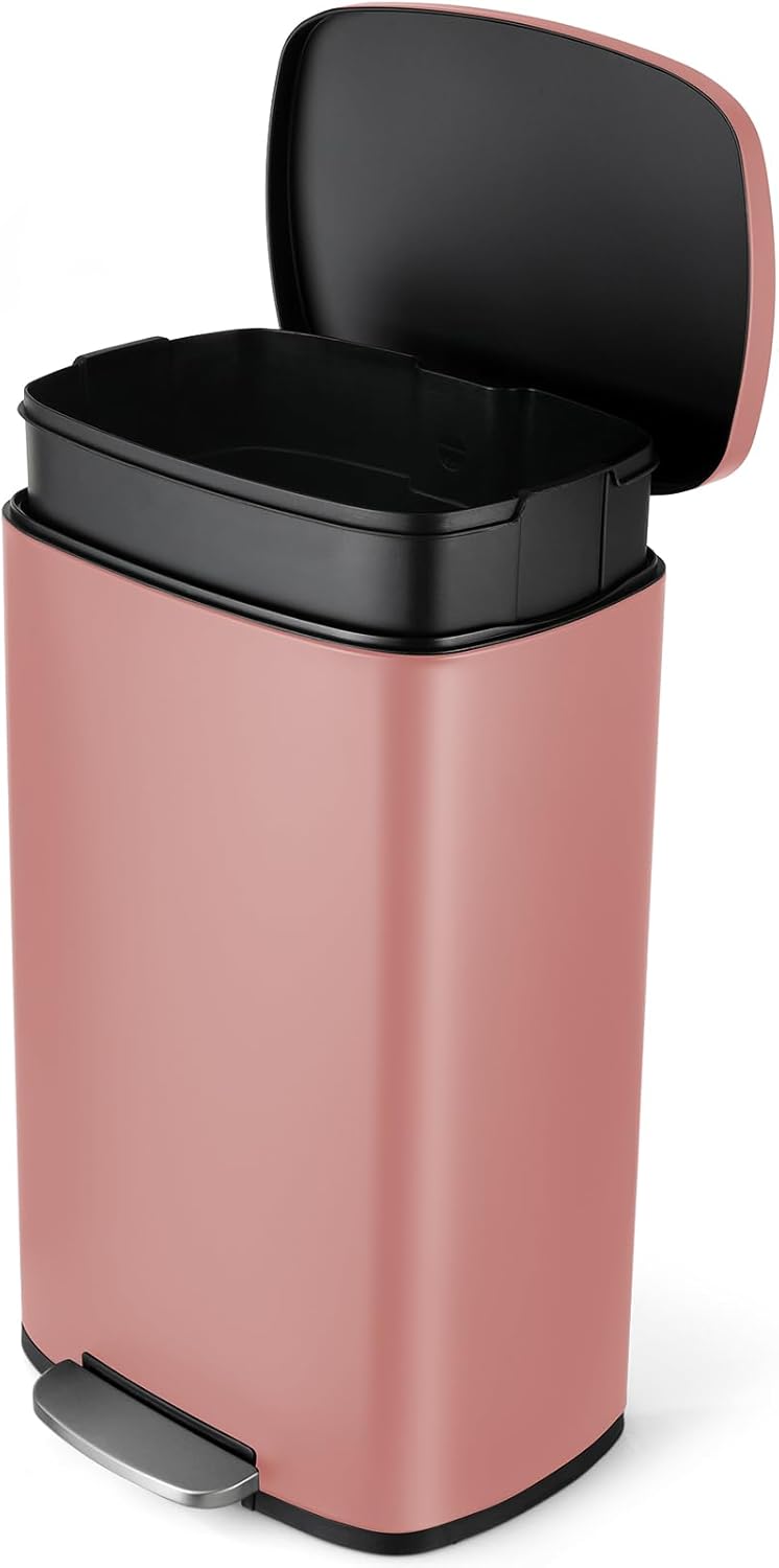13.2 Gal Kitchen Trash Can, 50L Recycling or Garbage Bin, Brushed Stainless Steel Waste Basket, Soft&Quiet Close Dustbin, with Step-On Pedal, Removable Inner Bucket, for Home, Office, LIving Room