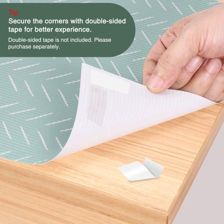 Glotoch 2 Rolls Premium Non Slip Shelf Liner, Non Adhesive Drawer Liner, Waterproof Shelf Liners for Kitchen Cabinets, Drawer, Fridge, Wire Shelving, Pantry-12” X 20 FT, Heavy Duty, Green Herringbone