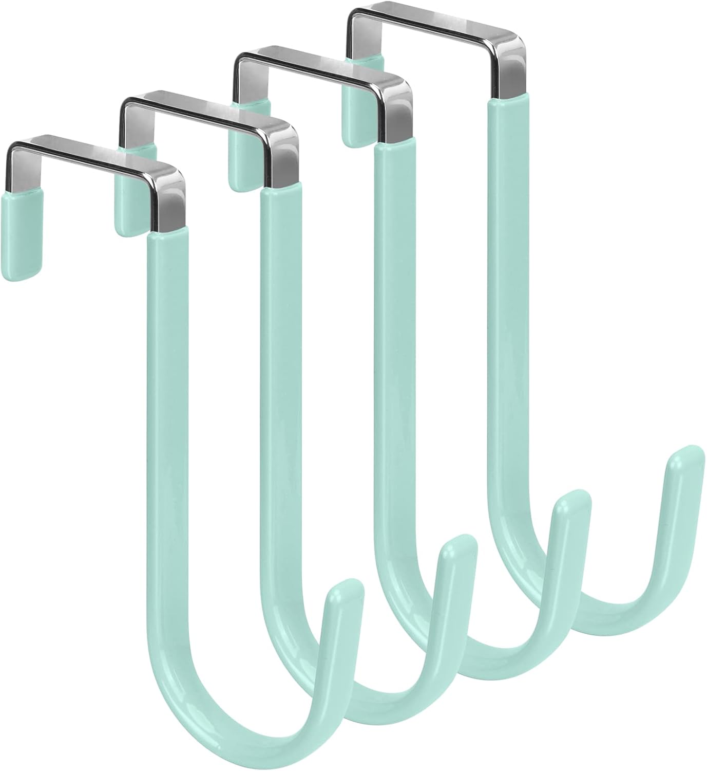 FYY Over The Door Hooks, 4 Pack Door Hangers Hooks with Rubber Prevent Scratches Heavy Duty Organizer Hooks for Living Room, Bathroom, Bedroom Hanging Clothes, Towels, Hats, Coats, Bags Green