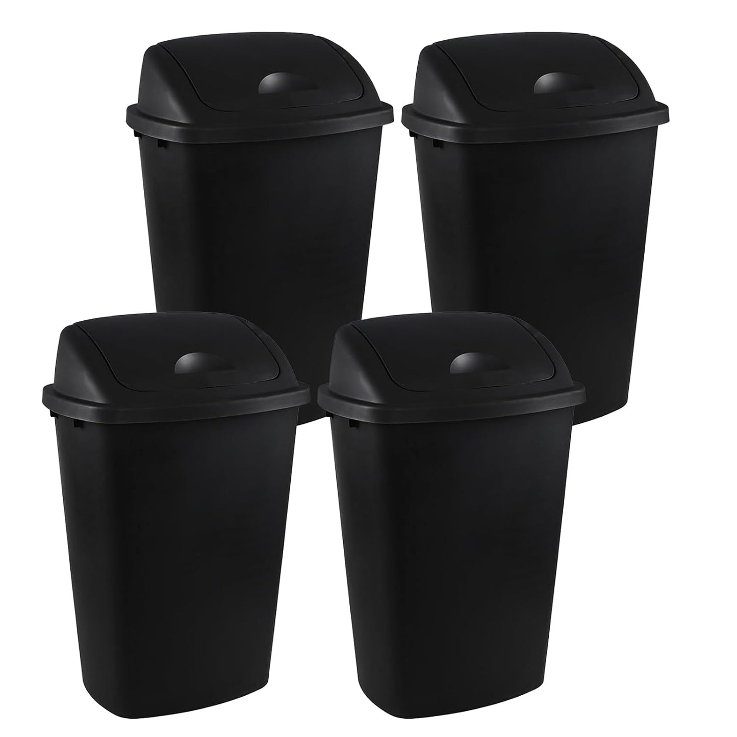 13 Gallon / 50 L Swing Lid Tall Kitchen Trash Can, 4-Pack, Restaurants, Garage, Classroom, Office Garbage Bins, Black