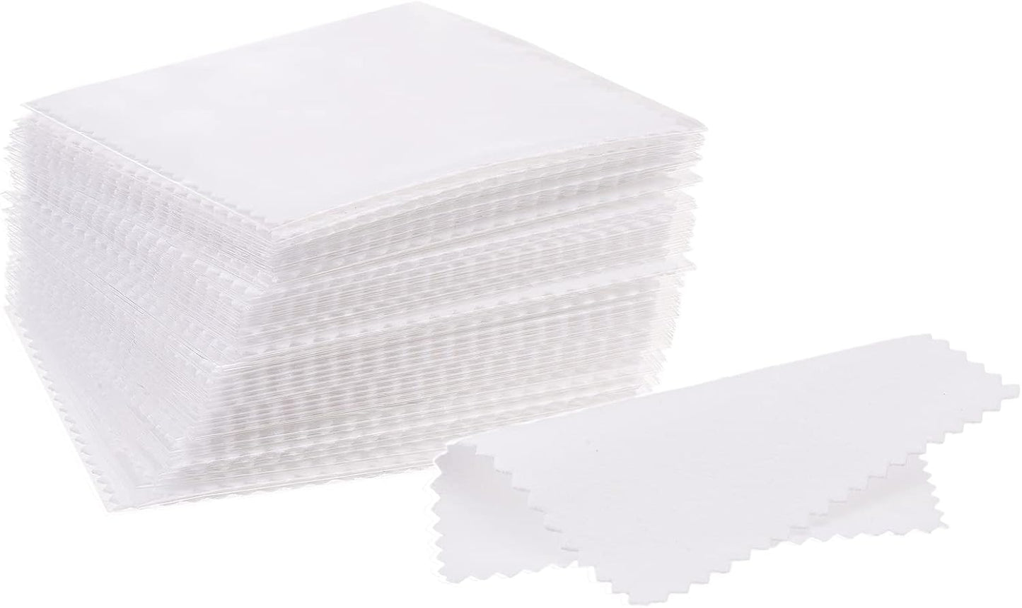 CATIFLIN 100pcs Jewelry Cleaning Cloth, Silver Polishing Cloth Individually Wrapped, Small Jewelry Polishing Cloth for Sterling Silver, Gold, Platinum and More (White, 3.15" x 3.15")