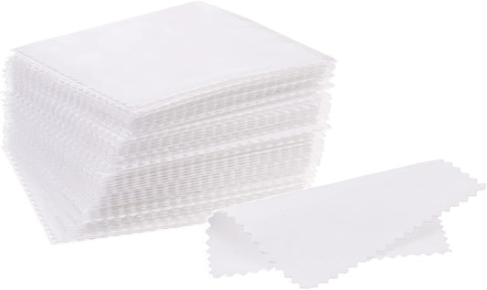 CATIFLIN 100pcs Jewelry Cleaning Cloth, Silver Polishing Cloth Individually Wrapped, Small Jewelry Polishing Cloth for Sterling Silver, Gold, Platinum and More (White, 3.15" x 3.15")