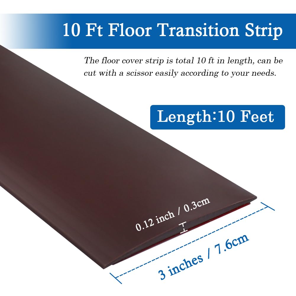 Floor Transition Strip Self Adhesive Floor Cover Strips Laminate 3" Wide Vinyl Flat Divider Transitions (7.5cm, 10Ft, Brown)