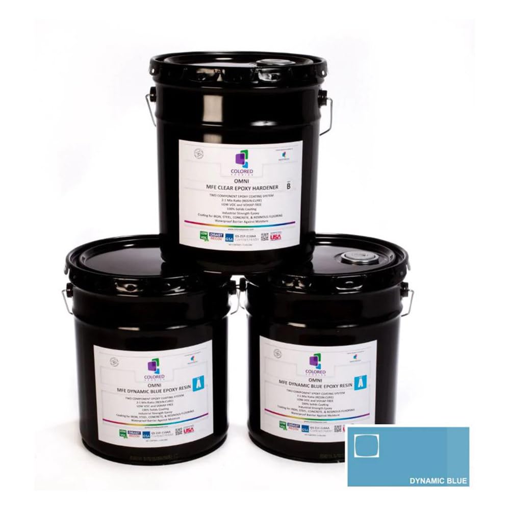 Colored Epoxies Dynamic Blue Epoxy Resin Coating Made with Beautiful and Vibrant Pigments, 100% Solids, for Garage Floors, Basements, Concrete and Plywood. 15 Gallon