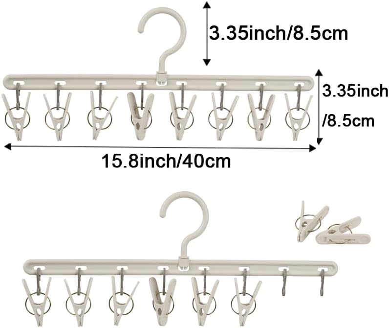 Clothes Hanger 2 Pack with 8 Clips,Clothes Drying Racks Windproof for Drying Socks Bras Underwears Baby Clothes, Hats Scarfs Towels Pants and Gloves Diaper