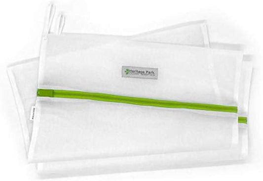 Heritage Park Fine Mesh Laundry Bags - Micro Mesh for Safely Washing Delicates - Gusseted Bottom for Extra Space, Hidden Zipper, and Convenient Hanging Loop - Pack of 2 Small (15" x 18")