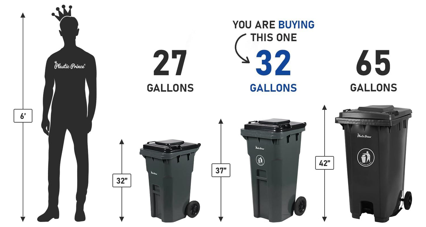 32 Gallon Trash Can with Wheels Outdoor Recycling Bin with Lid and Wheels Heavy Duty Rolling Garbage Can Commercial Wheeled Garbage Can for Home Garage Office, Set of Blue and Gray