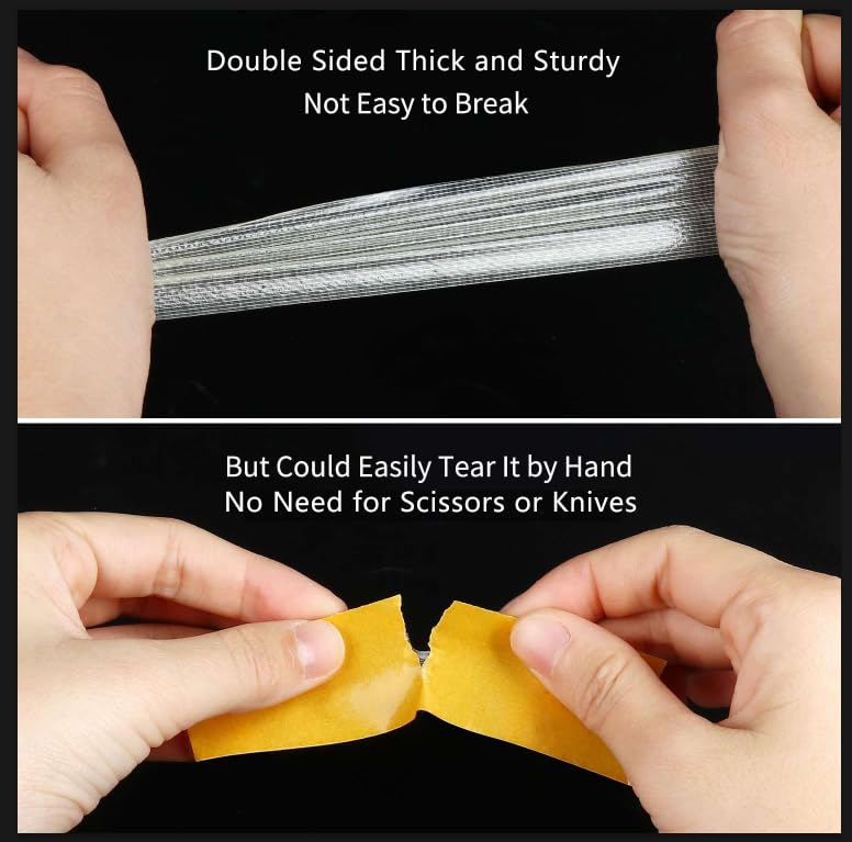 Double-Sided Tape Strong and Tough, Extra Large 3.2in x 66FT(20m), Durable Duct Cloth Carpet Rugs Fiberglass Mesh Tape, High Stickiness 2 Sided, Multipurpose Removable Residue-Free, Easy Tear