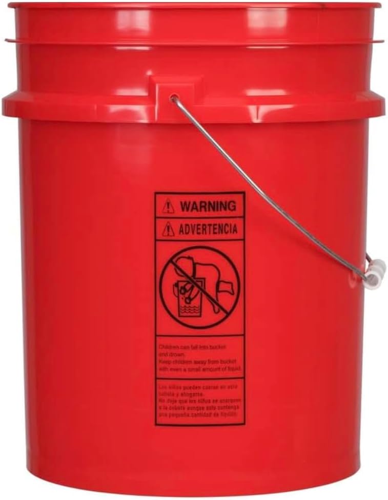 House Naturals 5 Gallon Premium HPDE Plastic Bucket - Made in USA Food Grade Storage Container, BPA Free All Purpose Pail (1, Red)