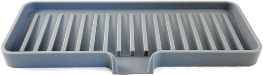 Happitasa Silicone Soap Dish Tray and Sponge Holder with Drain Chute | Bathroom and Kitchen Sink Organizer Caddy (Grey, 9"x3.5", 5.6 Ounces)