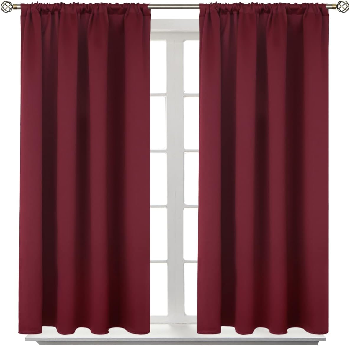 BGment Short Burgundy Blackout Curtains 45 Inches Length - Rod Pocket Thermal Insulated Room Darkening Window Drapes for Bedroom Kitchen Christmas Decorative, 42 x 45 Inch, 2 Panels