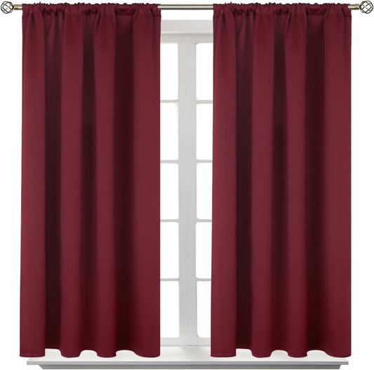 BGment Short Burgundy Blackout Curtains 45 Inches Length - Rod Pocket Thermal Insulated Room Darkening Window Drapes for Bedroom Kitchen Christmas Decorative, 42 x 45 Inch, 2 Panels