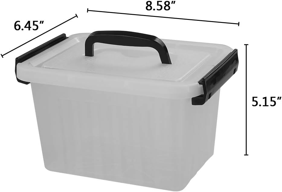 Bringer 3 Quart 6-Pack Clear Plastic Storage Boxes, Latch Box with Black Handle