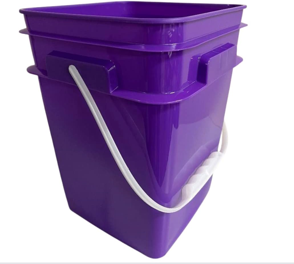 House Naturals 4 Gallon Square Food Grade Bucket Pail with Plastic Handles and Lid (Pack of 3) Made in USA containers (Purple)
