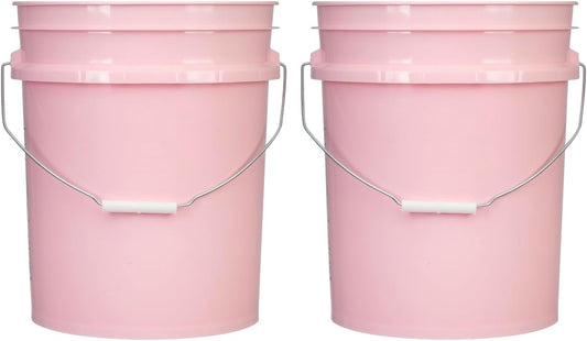 House Naturals 5 Gallon Premium HPDE Plastic Bucket - Made in USA Food Grade Storage Container, BPA Free All Purpose Pail (2, Pink)
