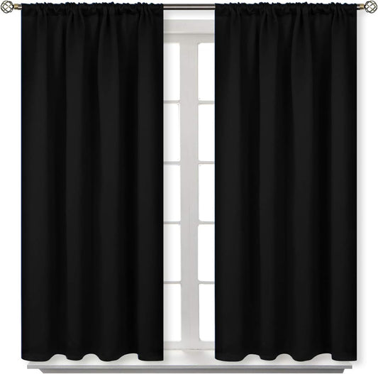BGment Rod Pocket Blackout Curtains for Bedroom - Thermal Insulated Room Darkening Curtain for Living Room, 52 x 45 Inch, 2 Panels, Black