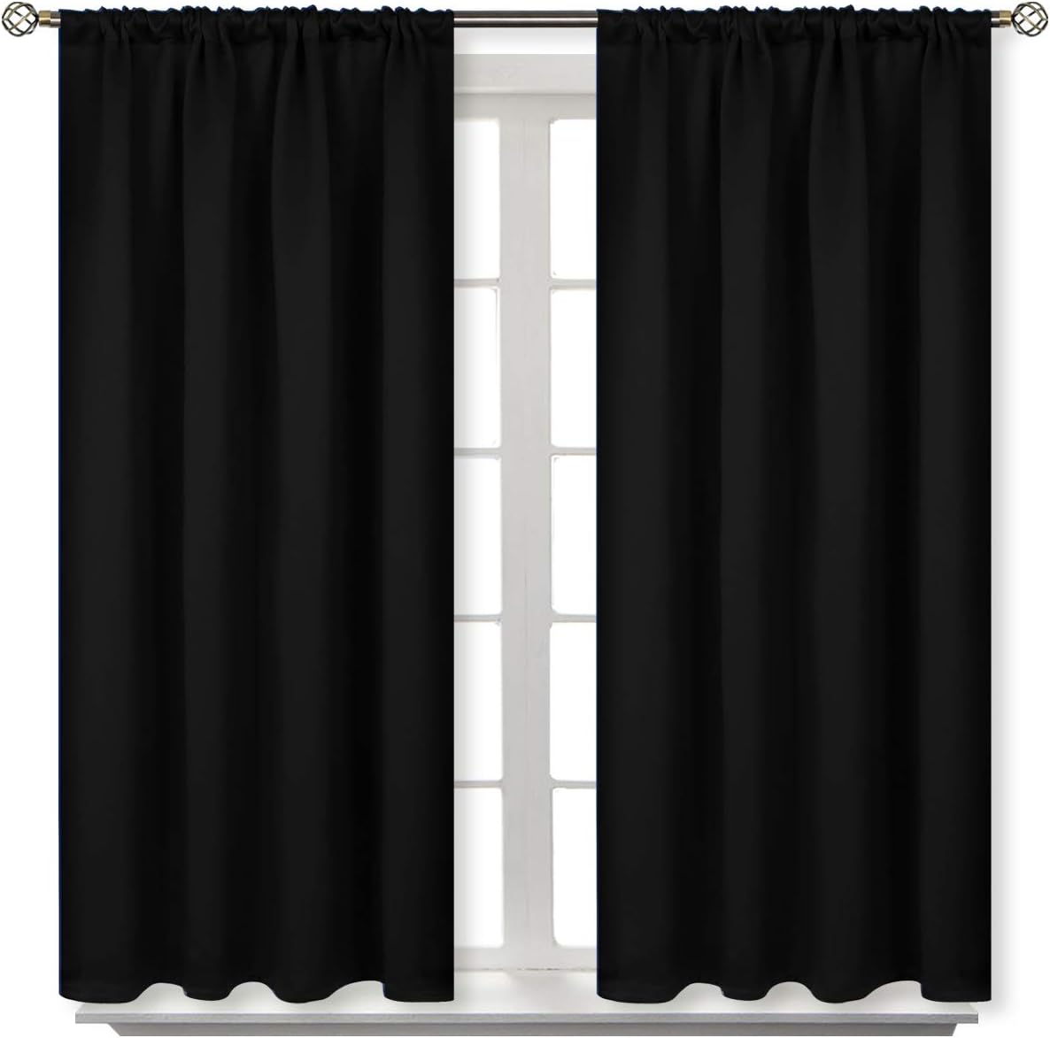 BGment Rod Pocket Blackout Curtains 48 Inches Length for Bedroom - Thermal Insulated Short Room Darkening Curtain Window Drapes, 42 x 48 Inch, 2 Panels, Black